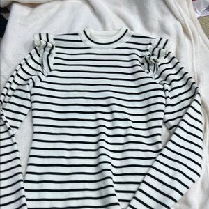 Striped Black and White Ruffle Shoulder Top